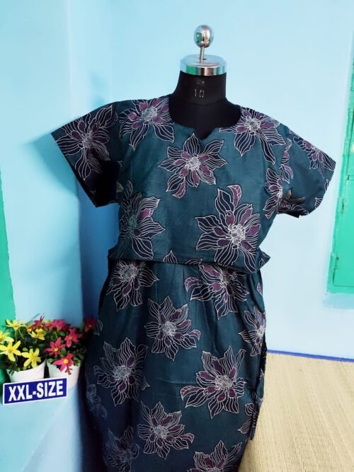 FN003-Thavam Branded Feeding Nighty Peocock Blue With Flower Print